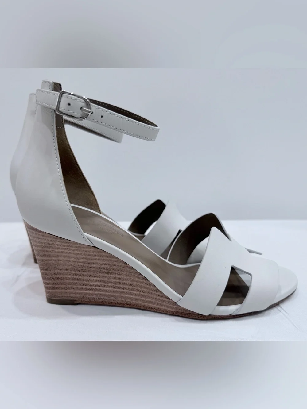 Hermes Legend Leather H Sandal Wedges - White Calfskin - Size 37 US 6.5